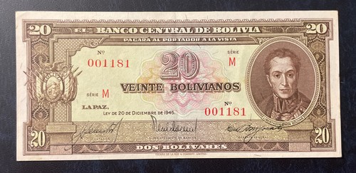 BOLIVIA 1945 20 BOLIVIANOS VERY NICE CONDITION LVC - 第 1/4 張圖片