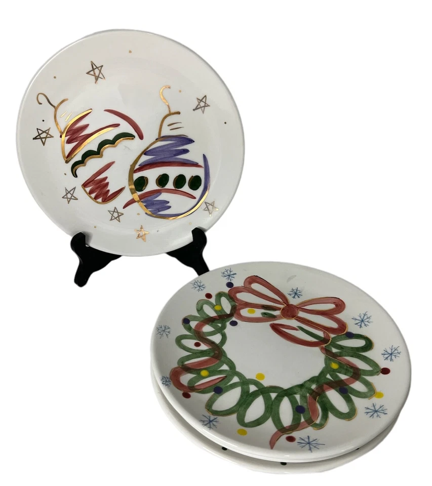 Christmas Plates Contempo 8" Hand Painted Holiday Cardinal Set of 8 Vtg - Image 2 of 4