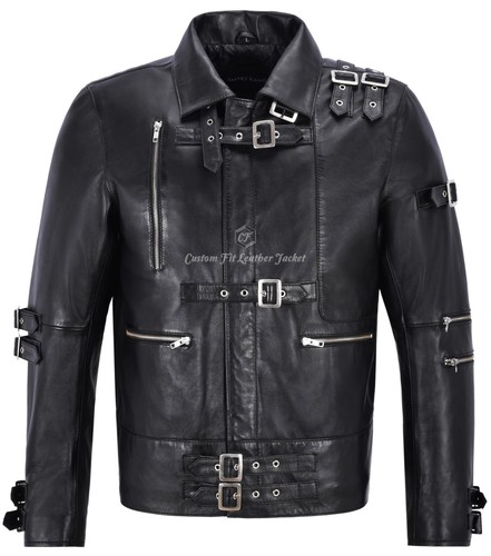 Para Hombre Chaqueta de cuero negro inspirado en Michael Jackson Chaqueta  de moda de música MJ MAL | eBay