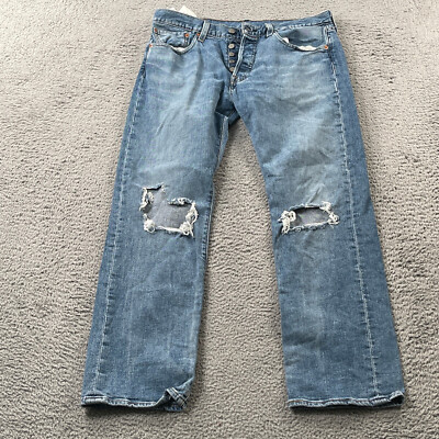 Levis 501 Jeans Men 32x30 Original Fit Button Fly Distressed Thrashed Stone Wash