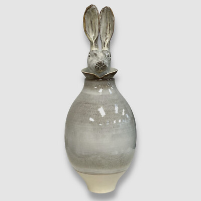 $695 AMAARO White Rabbit Bunny Canopo Ceramic Vase Cookie Jar Lid Vase 19.7''