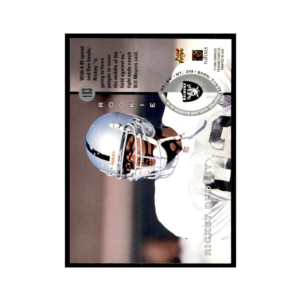 1996 Leaf Rickey Dudley RC Raiders #183 - Image 2 of 3