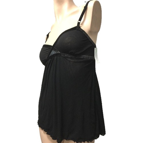 NUEVO CON ETIQUETAS ONGossamer Sexy Top/Cami para Dormir PEQUEÑO Negro Malla y Terciopelo 100% Nailon - Imagen 2 de 14