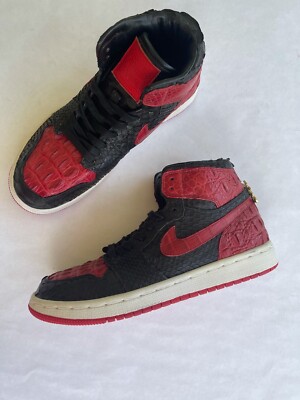 Custom Black and Red (BRED) Nike Sneakers Nike Air Jordan 1 Custom Hornback Black/Red Sneakers Size 7  main image 3