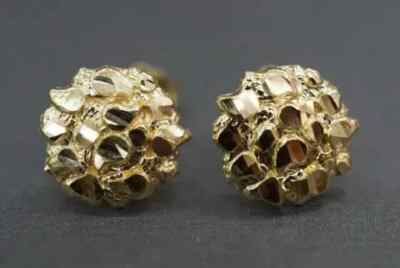 14K Yellow Gold Plated Silver Round Cut Women's Nugget Gift Stud Earrings