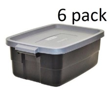 Rubbermaid 10 Gallon Roughneck Tote Stackable Gray Lid and Black Base 6 pack