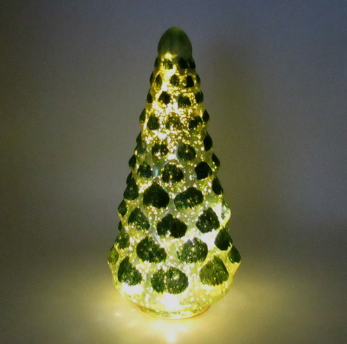 GREEN GLITTERED GLASS TREE LED LIGHTED CHRISTMAS DECOR BNWT