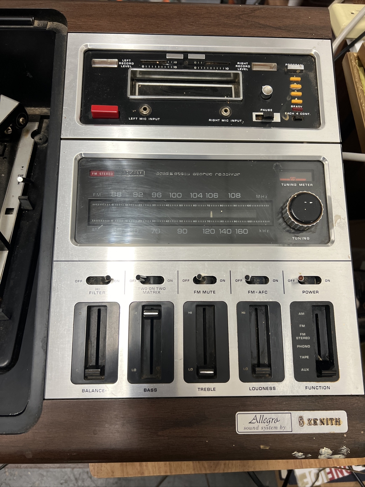 Zenith Allegro 'Wedge' GR596W Sound System Turntable 8Track For Parts