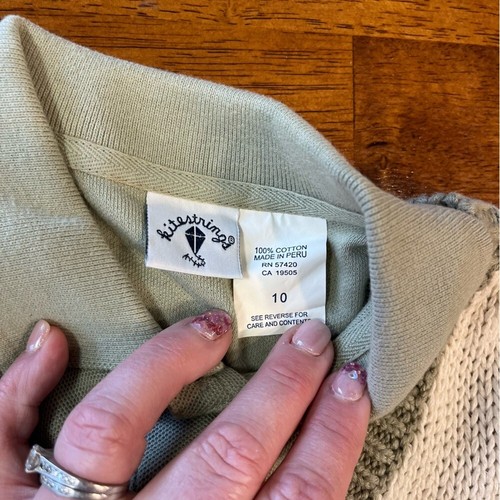 Vintage KiteStrings cream blue green polo sweater vest size 10 - Picture 3 of 7