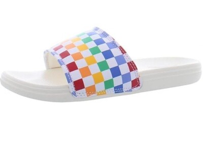 NIP Vans Girl's La Costa Slide (Checkerboard Rainbow/Marshmallow 3Y