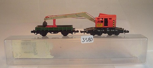 Minitrix N Spur Kranwagen Krupp Ardelt der DB m Arnold Schutzwagen in Box #3580 | Condition: Gebraucht