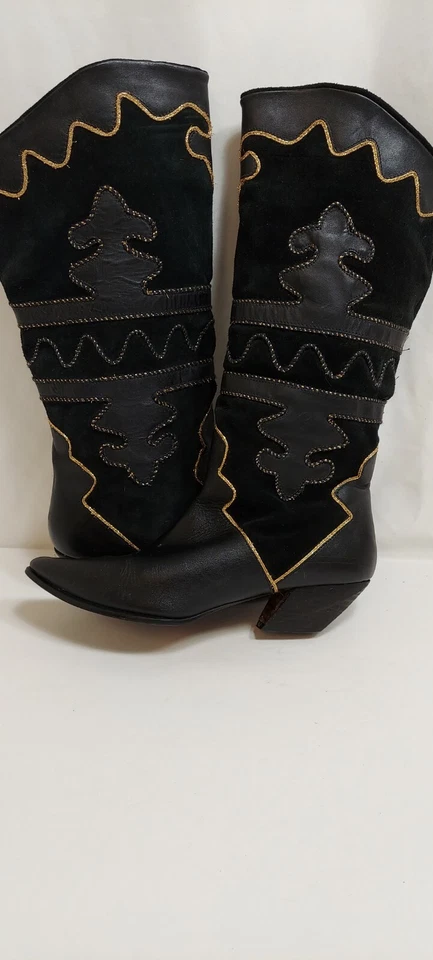 Pazzo Mujer Cuero Suave Negro y Gamuza con Borde Dorado Talla 8 1/2 M Foto 4 de 4