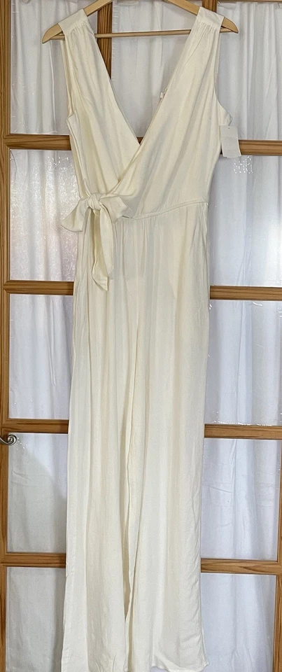 Espléndido Mono Pierna Ancha Para Mujer M Blanco Viscosa Lino Playa Costero Boho $198 Foto 2 de 4