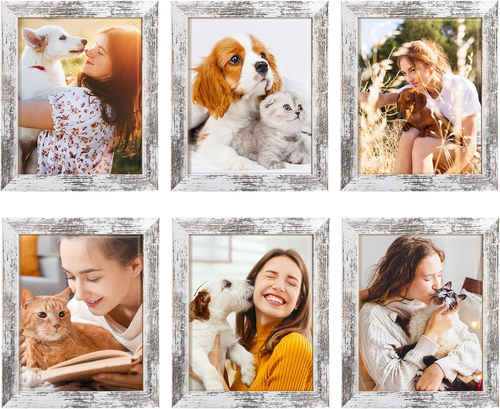 8x10 Rustic Picture Frames Set of 6 Distressed White Composite Wood Farmhouse...