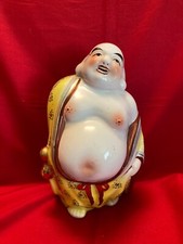 VINTAGE 1960s Porcelain Hand Painted Laughing Buddha Statue/Figurine - 9 Inches