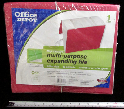New Office Red Flap Closure 12 POCKETS Letter Size MULTI-PURPOSE EXPANDING FILE