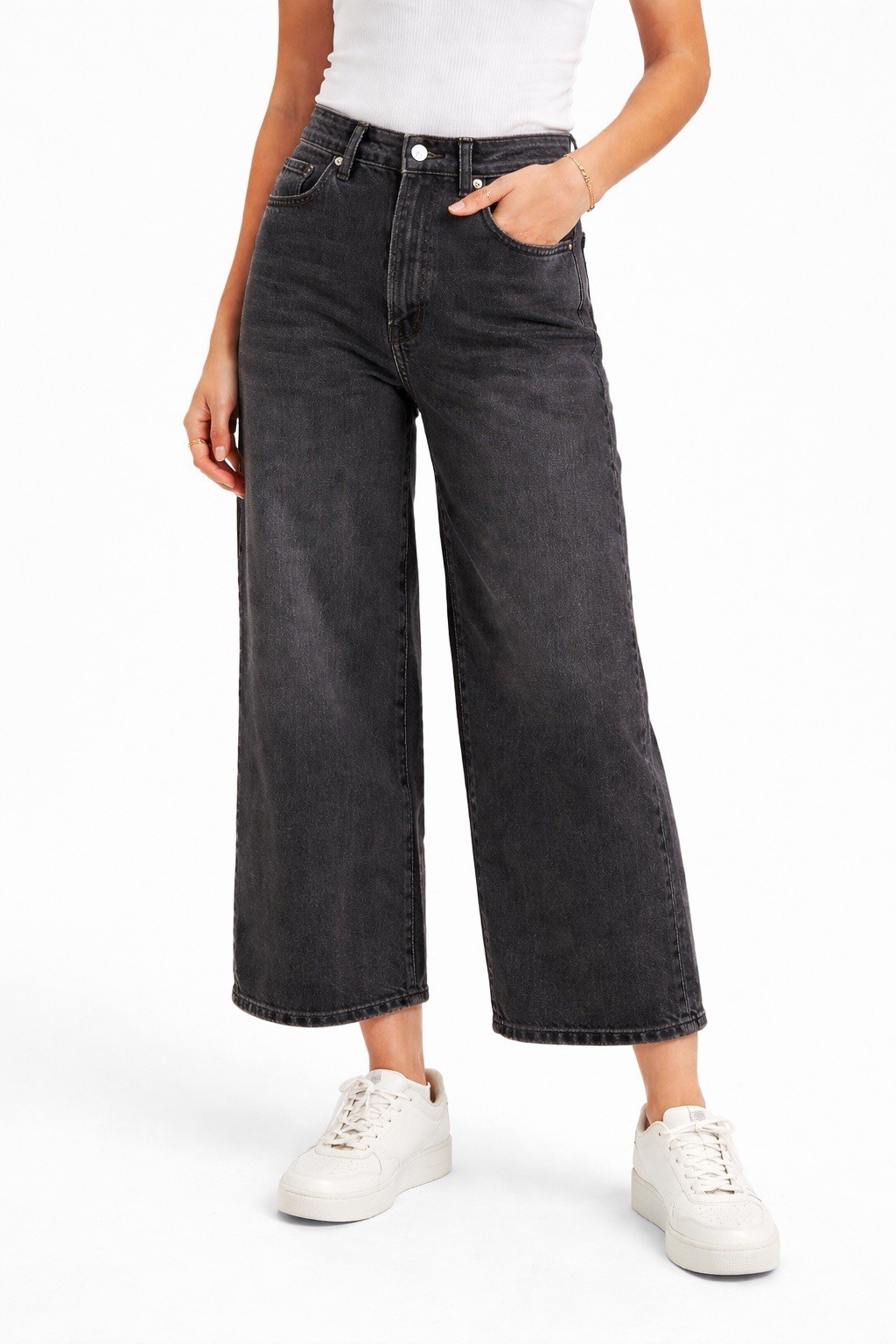Levis Mile High Cropped Wide Leg Jeans Womens 26x25 Black Waterless NWT