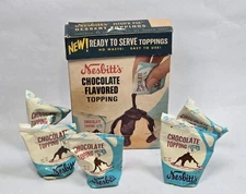 Nesbitt's Chocolate Flavor Dessert Topping Box contents 1960s - 70s Pitch'r Pak