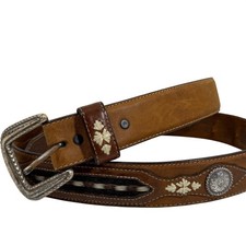 Vintage 1995 Western Silver-Tone Concho Whipstitch Top Grain Leather Belt SZ 42