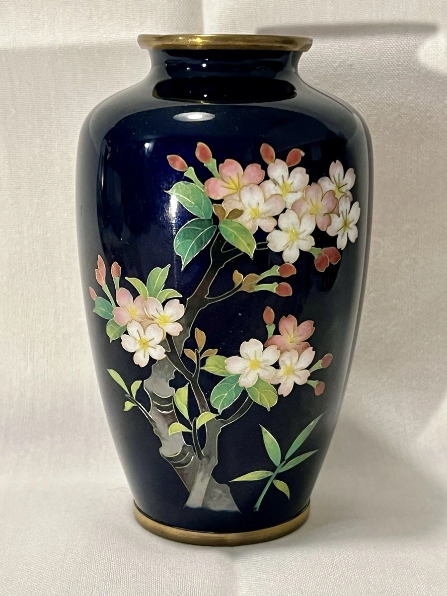 蓝色景泰蓝日本古董花瓶| eBay