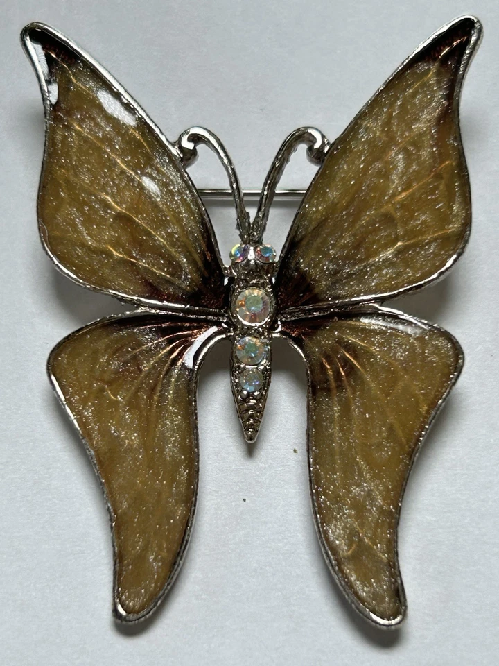 Broche mariposa vintage esmaltado y estrás iridiscente Foto 2 de 4