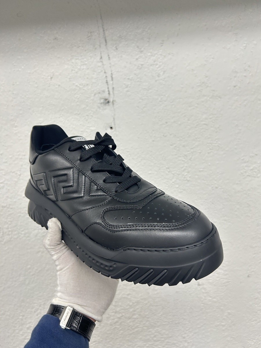 Men’s black Versace sport shoe Trigreca Jacquard Leather Sneakers Black | VERSACE US main image 3