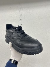 Versace Odessa Greca Black Leather Low Top Logo Sneakers EU 45 US 12 VH7
