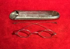 ORIG CIVIL WAR ERA SILVER PLATE SPECTACLES / READING GLASSES & METAL CASE