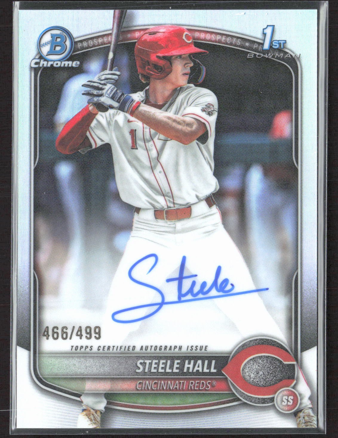 2025 Bowman Draft Steele Hall Chrome Autograph Refractor /499 Reds