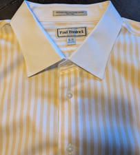 Paul Fredrick Men's Dress Shirt 19-35 Yellow White Striped Non-Iron French Cuff