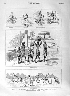 Old Antique Print 1882 Yacht Ceylon Madras India Native Cricketers Sport 19th