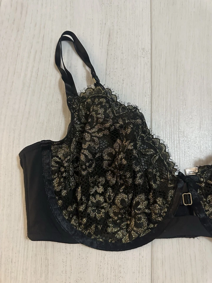 Sujetador Balconette Cacique Encaje Sin Forro Talla 40DD Negro/Dorado Encaje Foto 2 de 4