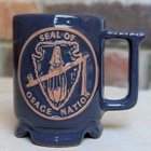 Frankoma Seal of Osage Nation Warrior Shield Ceramic Mug Navy Blue Vintage Rare