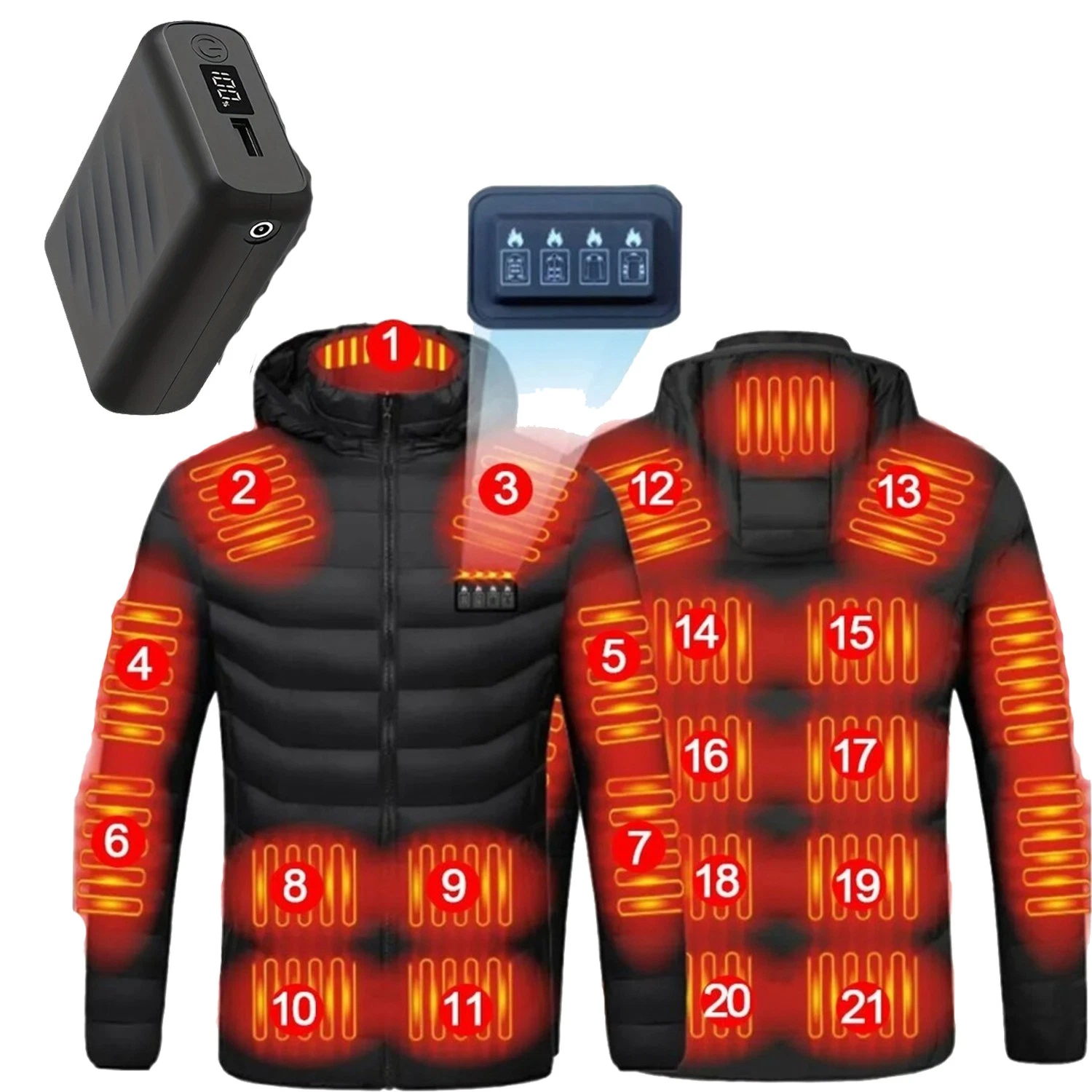 21 Areas Men Heated Jacket USB Electric Heating Warm Coat W 12V Power Bank
Opens in a new window or 