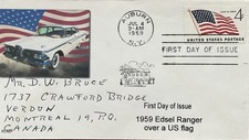 Romp Cachets 1132 49 Star US Flag 1959 Edsel Ford Ranger Over a US Flag Add on 