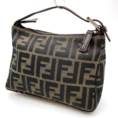 Auth FENDI Zucca PatternKhakiBrown Canvas/Leather Mini Handbag WDustbag i010635 - Photo 2/17