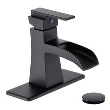 Matte Black Waterfall Bathroom Faucet, Single Lever Vanity Sink Faucet with B...