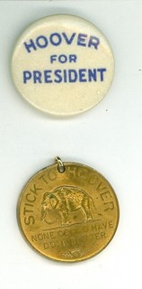 2 Herbert Hoover Political Campaign Pinback Buttons STICK TO HOOVER 1928 32
