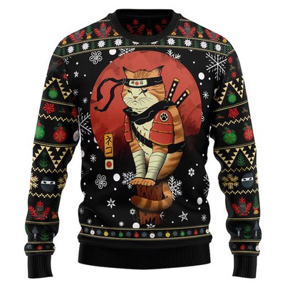 Ninja Cat Samurai Cat Christmas Ugly Sweatshirt