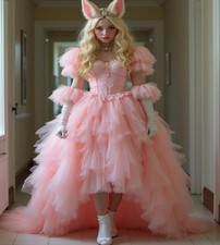 Pink Prom Medieval Vintage Evening Dress With Tiered Ruffles Cosplay Birthday