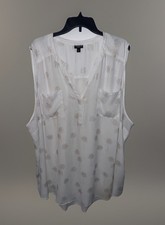 Torrid 5x 5 White Sheer Sleeveless Blouse Pockets Palm Trees Shimmer Swing Sexy