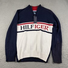 Tommy Hilfiger Sweater Boys Large 16/18 Navy White Red Logo 1/4 Zip