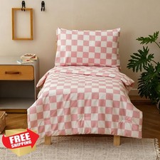 Misstone Toddler Bedding Set Pink Checkerboard 4pc