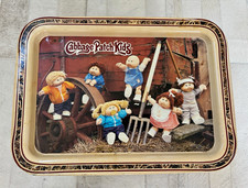 Vintage 1983 Cabbage Patch Kids Metal TV Lap Tray Wagon Farm Scene Litho