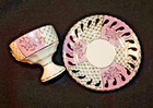 Vintage Demitasse Reticulated Pink Gold Pedestal Floral Teacup & Saucer Set — photo 6