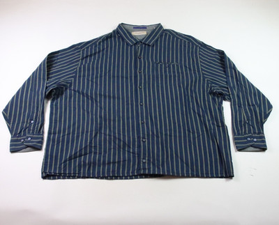 Tommy Bahama Men s 3XB Shirt Blue Striped Button-Down Cotton Silk Blend Casual