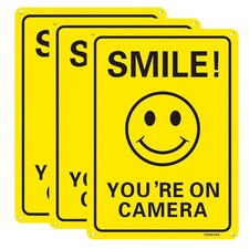 3Pack Smile You're On Camera Video Surveillance Signs 10x7 Inches Anti Rust A