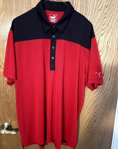 Puma size XL Men's Polo shirt featuring Red textured body & a Black top Section
