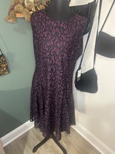 Tommy Hilfiger Purple Black Lace Dress Size 14 NWT Gothic Grunge Fit & Flare