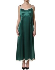 Dolce & Gabbana Green Satin Lace Trim Sleeveless Maxi Women's Dress